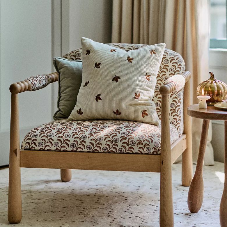 Velvet Corduroy Embroidered Leaves Pillow