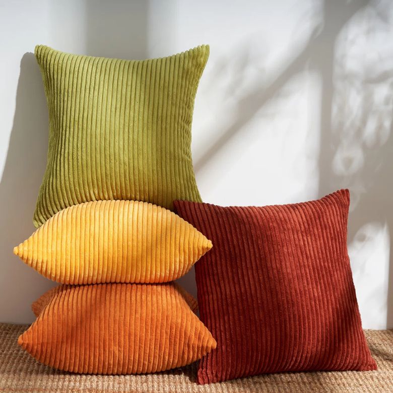 fall colored striped corduroy throw pillows
