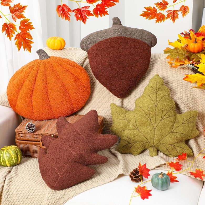 Maple Leaf, Pumpkin, Pine Cone-Shaped Throw Pillows