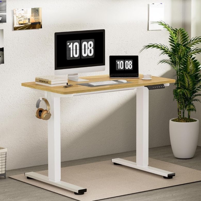 standing adjustable desk with wood top