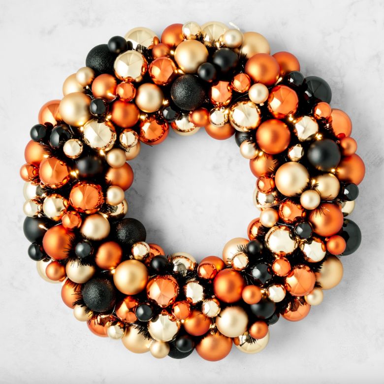 Pre-Lit Halloween Bauble Faux Wreath