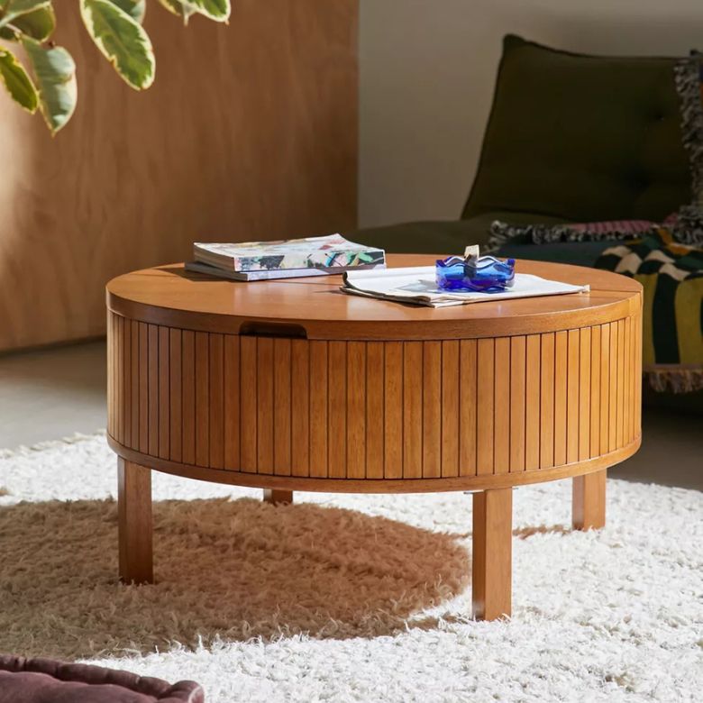 round fluted wooden coffee table