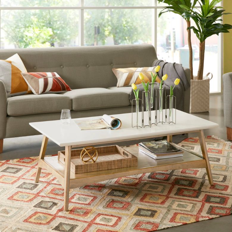 white top coffee table with wooden legs