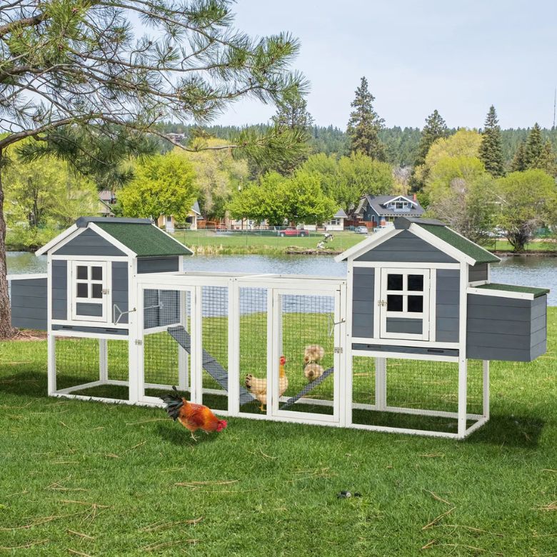 Large Wooden Chicken Coop with Run and Nesting Boxes