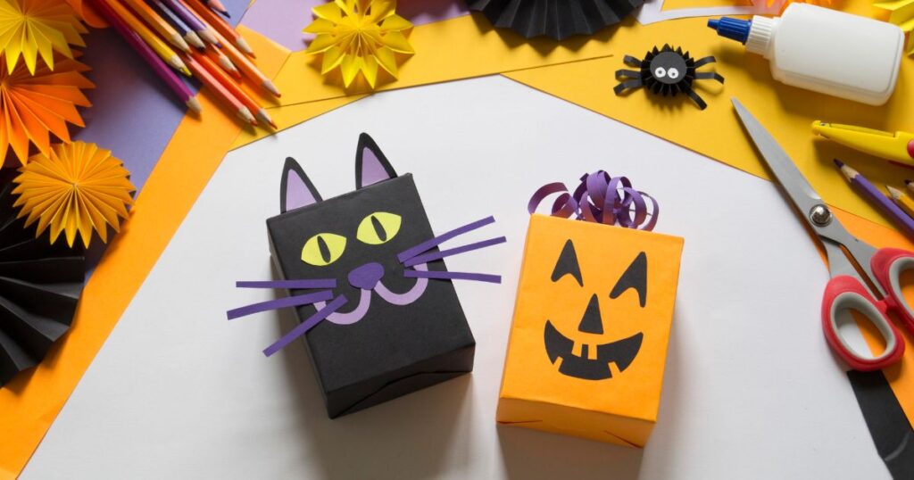pumpkin and black cat trick or treat bag craft