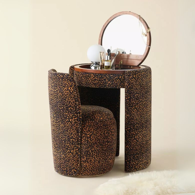 leopard vanity and stool set