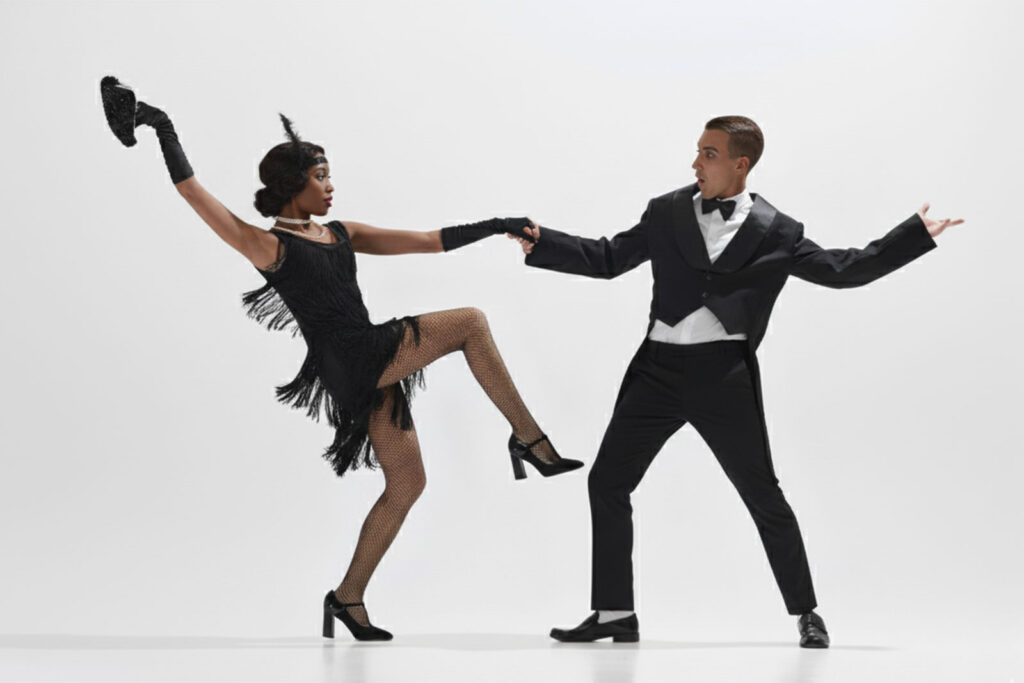 man and woman dressed up like the 1920s