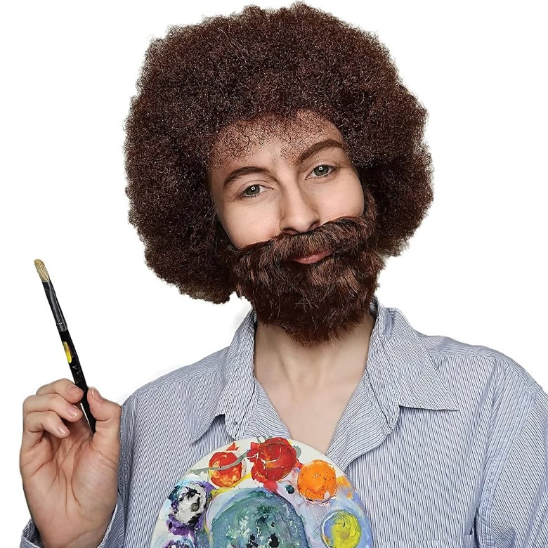 bob ross afro wig and beard for costume