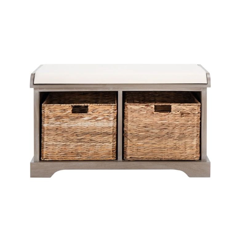 Canvas Upholstered Storage Bench with 2 baskets