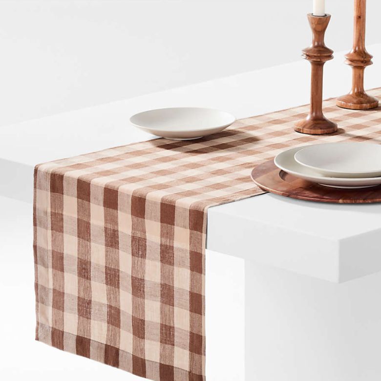 orange and white buffalo check table runner