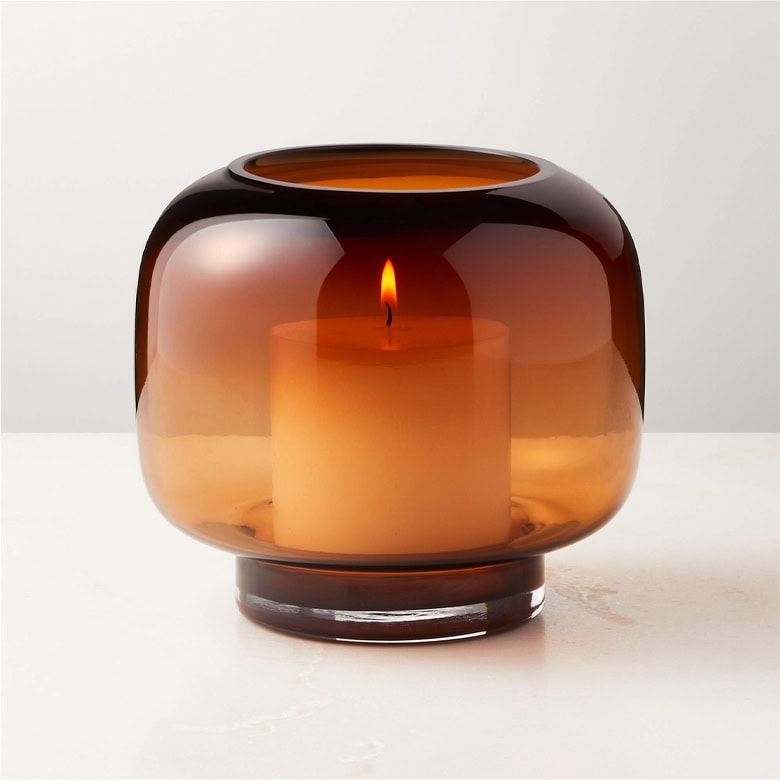 Round Smoked Amber Glass Hurricane Candle Holder
