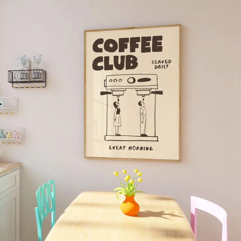 Coffee Club Hand Drawn Retro Kitchen Print