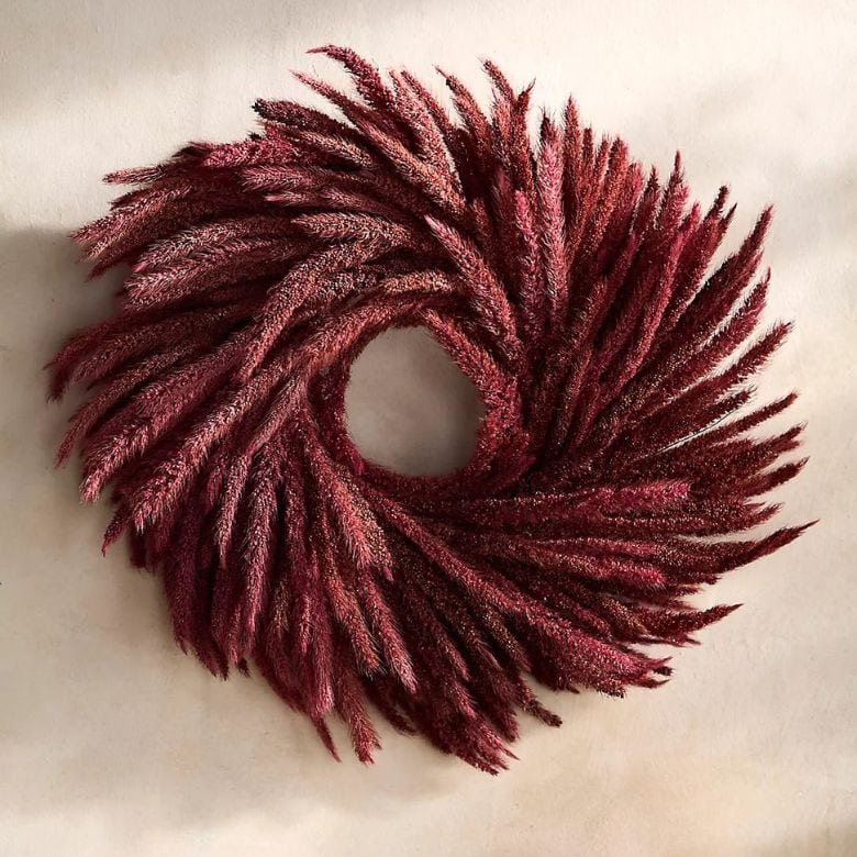 Burgundy Umbrella Sedge Dried Wreath