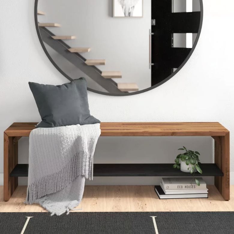 Wood Storage Bench with Lower Shelf