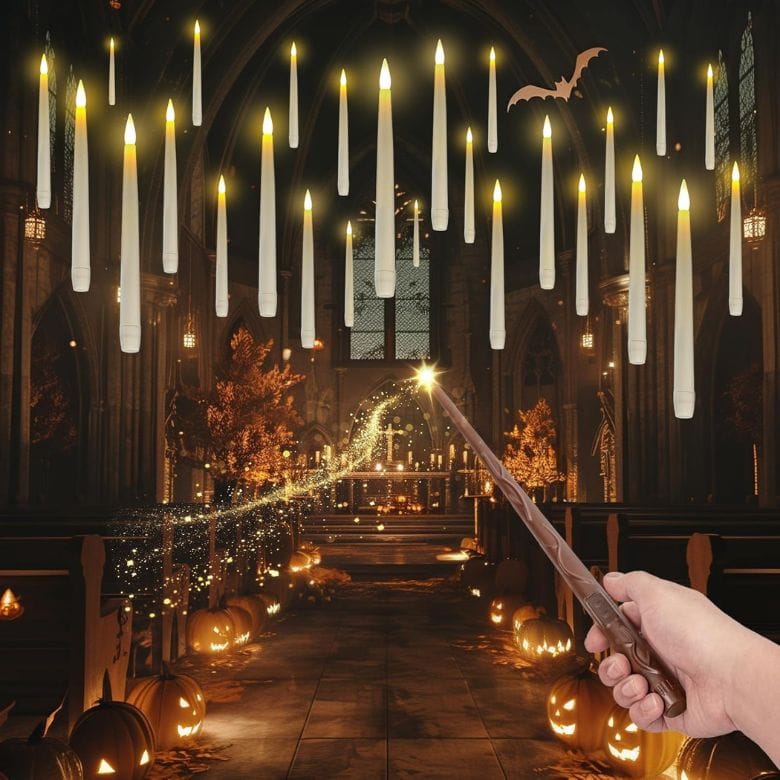 hanging floating faux taper candles with wand