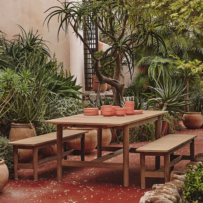 Wooden Outdoor Extendable Dining Table with Benches