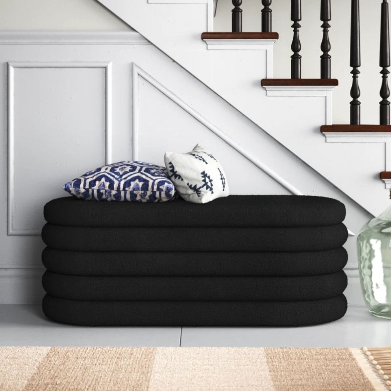 Black Boucle Storage Bench