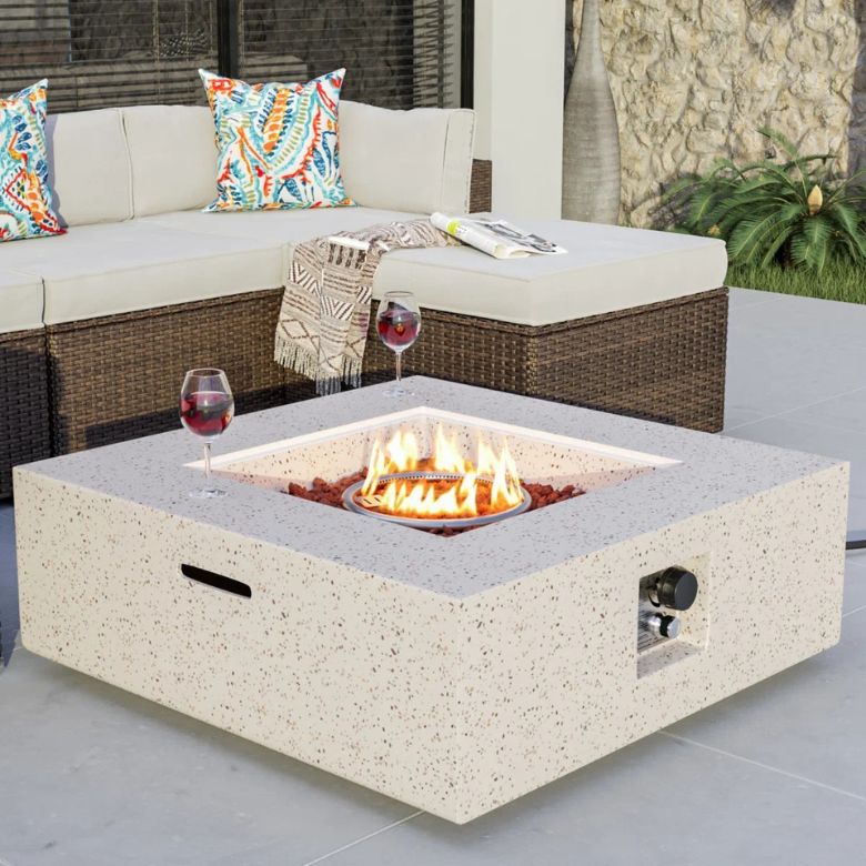 Square Concrete Propane Smokeless Fire Pit Table with Lid