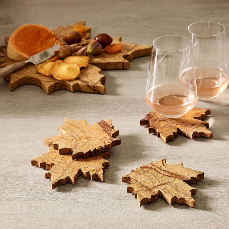 marble maple leaf coasters