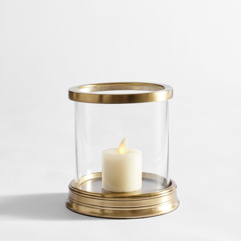 brass rimmed glass Hurricane Candle Holder