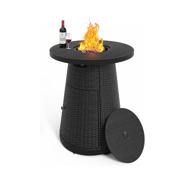 Round Outdoor Bar Height Propane Fire Pit Table