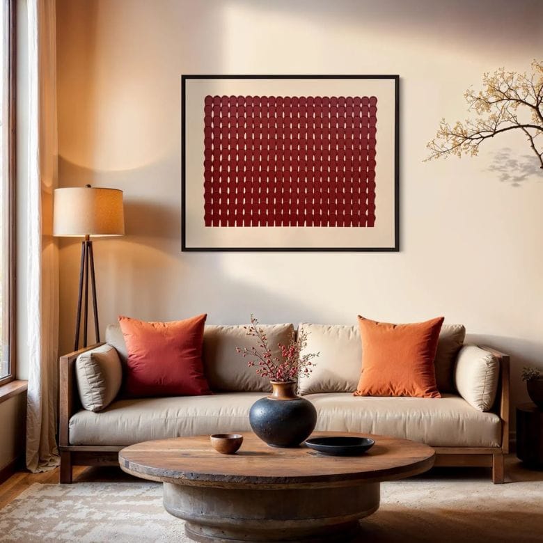 Red textured abstract painting on canvas