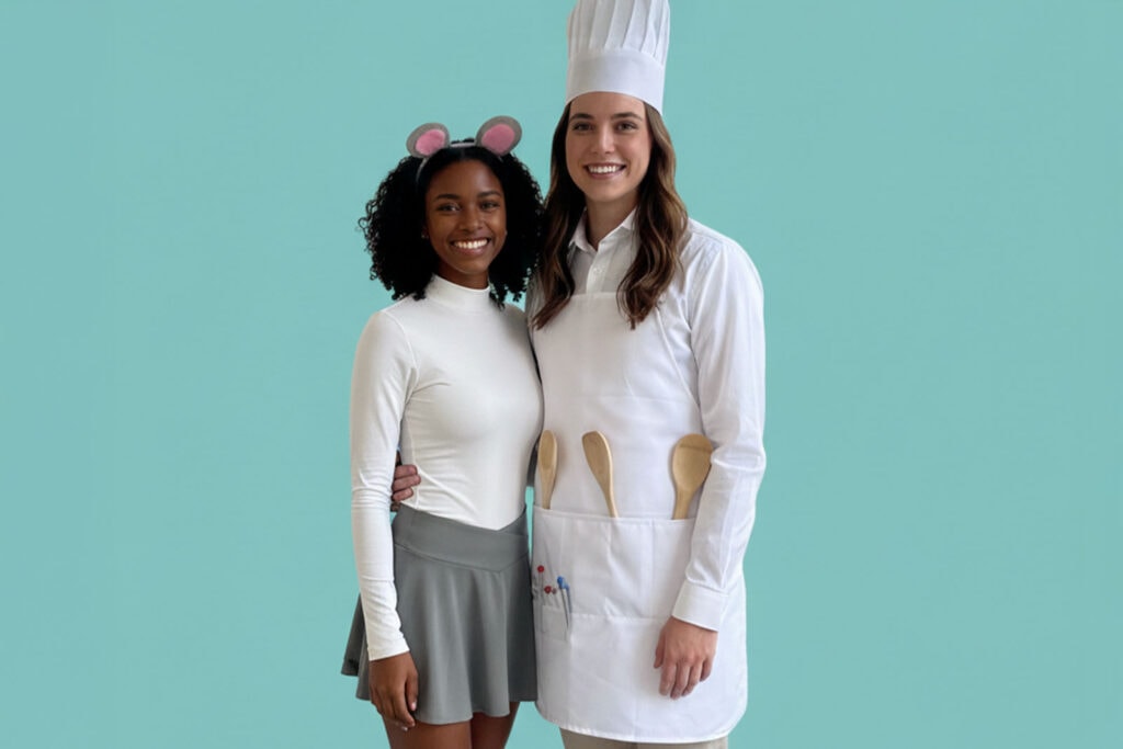 couple dressed as remy and linguini from ratatouille in DIY costumes