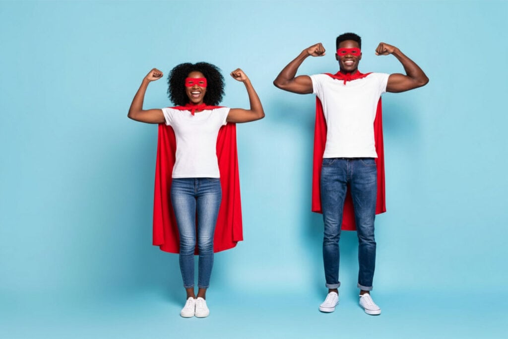 couple dressed up in diy superhero costumes