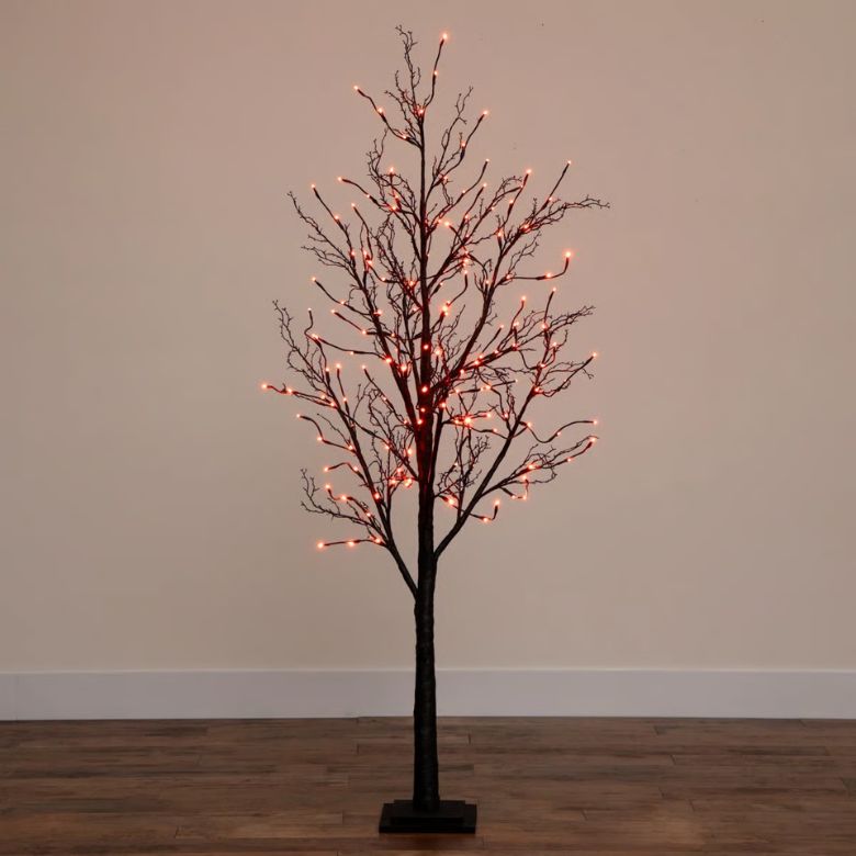 6ft. Pre-Lit Halloween Black Twig Artificial Fall Tree with Orange and Purple LED Lights