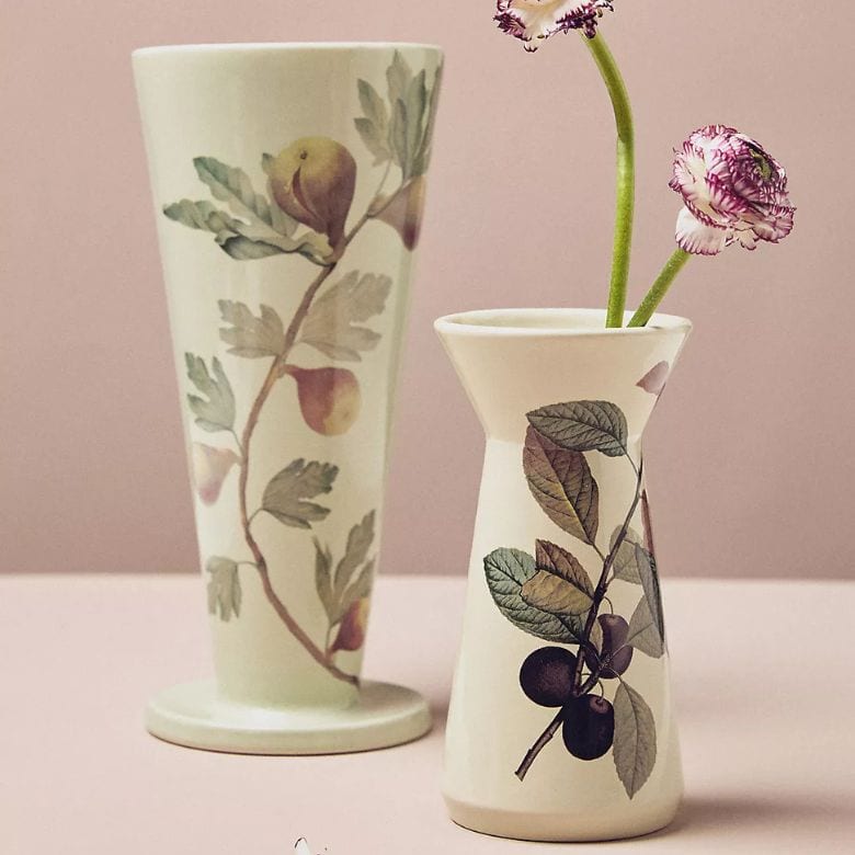 stoneware tapered vase with olive branches