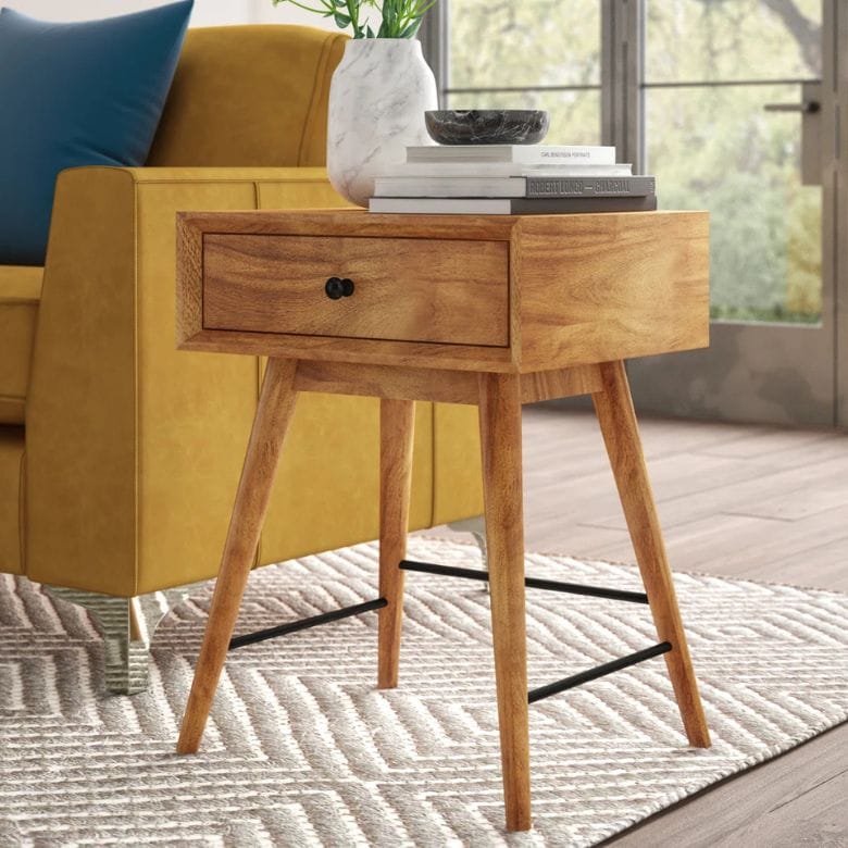 wooden end table with drawer