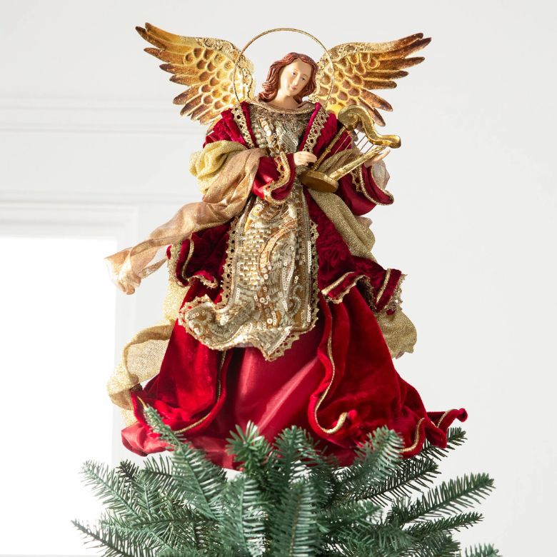 Burgundy and Gold Angel Christmas Tree Topper