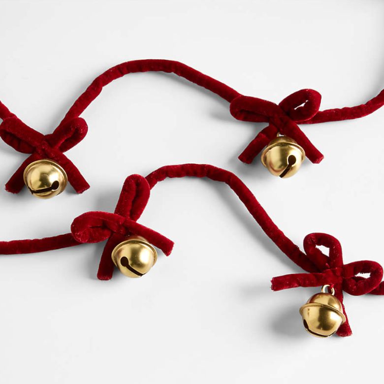 red velvet garland with gold jingle bells