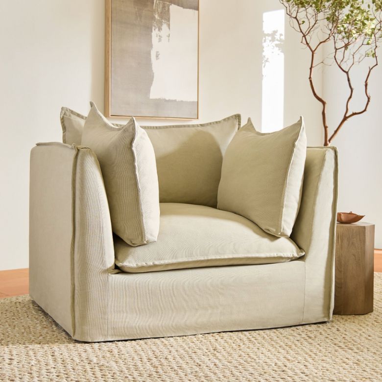 Cream Canvas Down-Filled Slipcover Chair