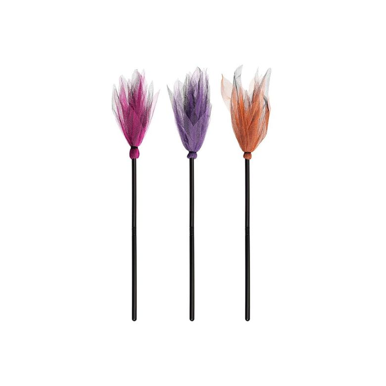 3 Plastic Halloween Witch Broomsticks