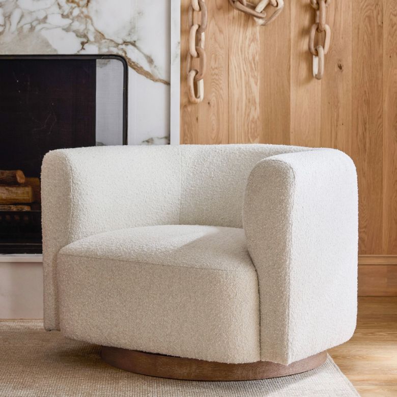 Swivel Barrel Ivory Boucle Chair