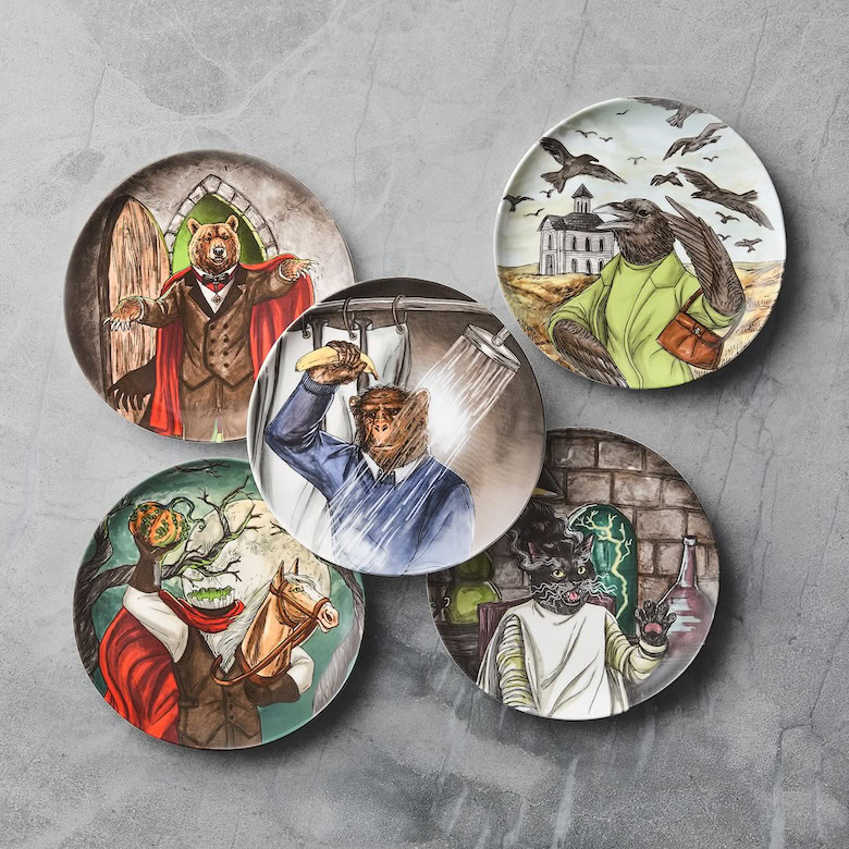 Dapper Animal Halloween Salad Plates Set