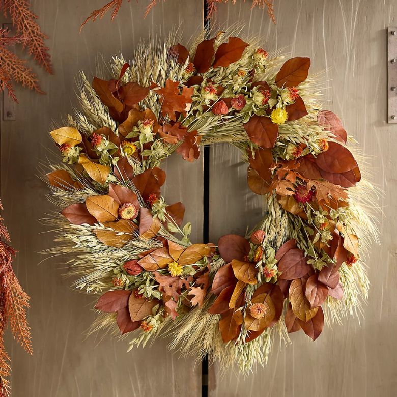 Autumnal Leaves and Grassses Dried Wreath