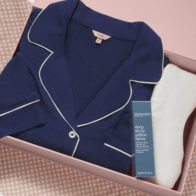 eberjay gift set with long sleeve pajamas, soft socks, and silk eye mask