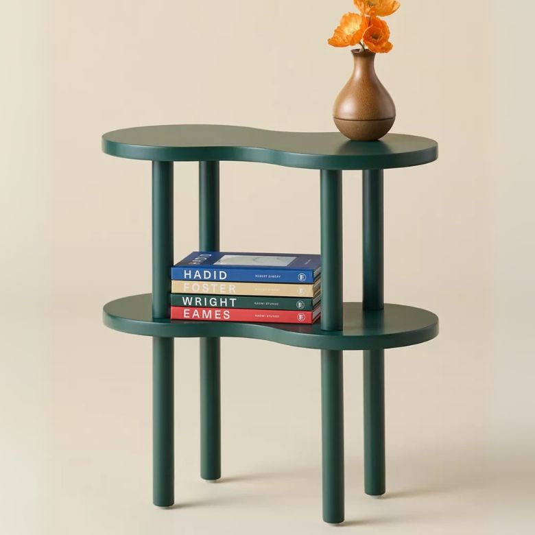 Green Wavy Wood Side Table