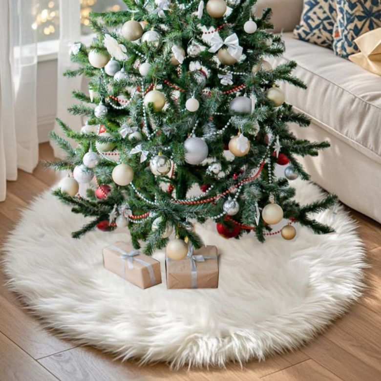 white faux fur christmas tree skirt