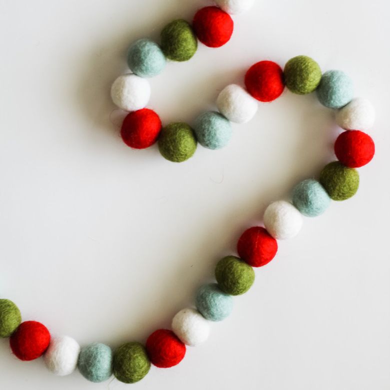 red, green, and white felt ball garland