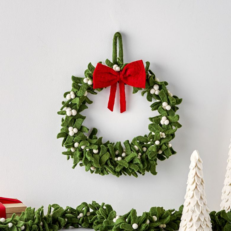 Felted Wool Mistletoe Wreath