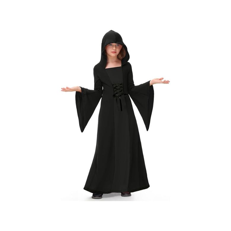 Black Halloween Hooded Robe Witch Dress
