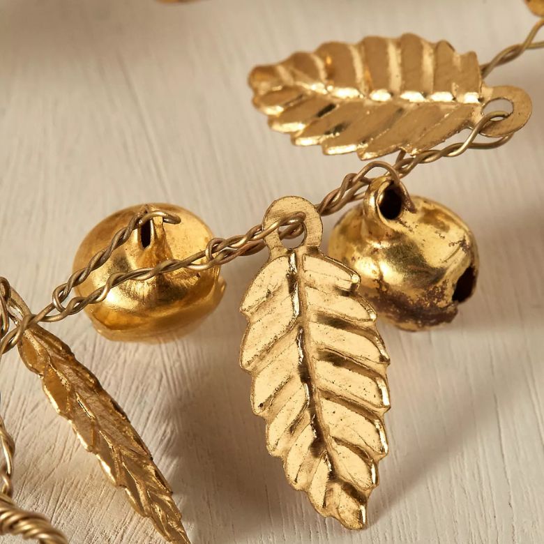Gold Jingle Bell and Leaf Garland