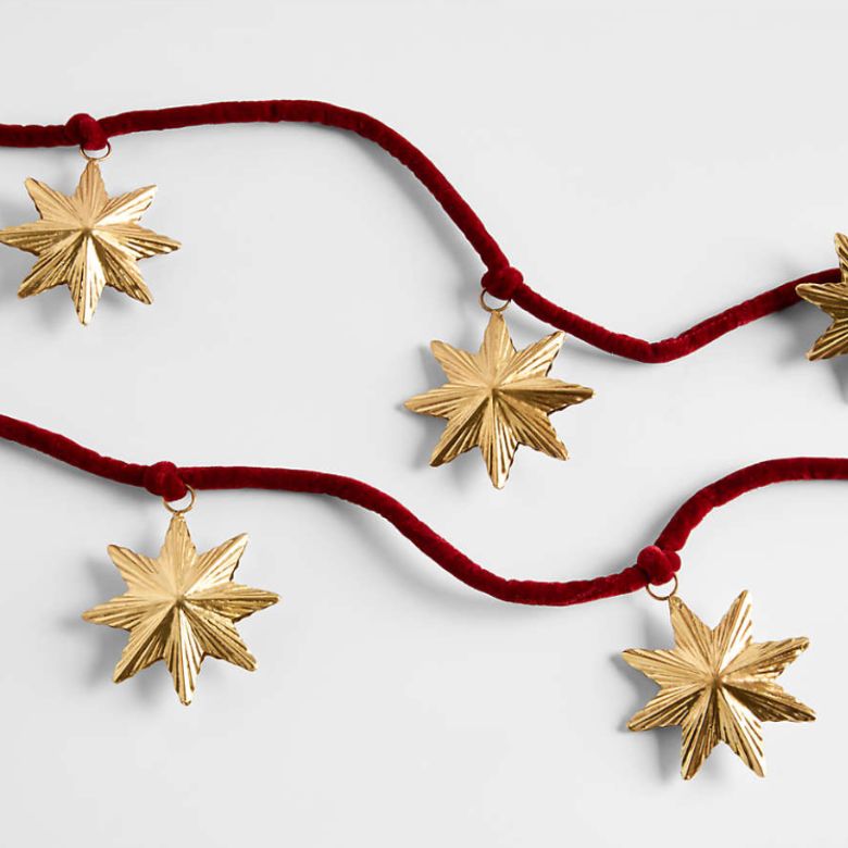 Brass Star & Red Velvet Christmas Garland