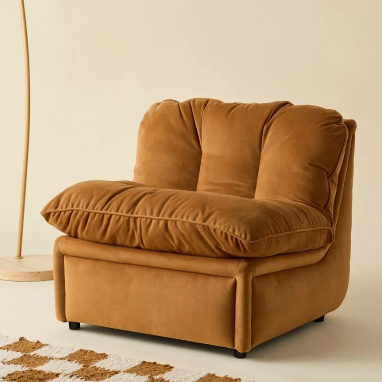 Oversized Brown Plush Upholstered Lounge Chair