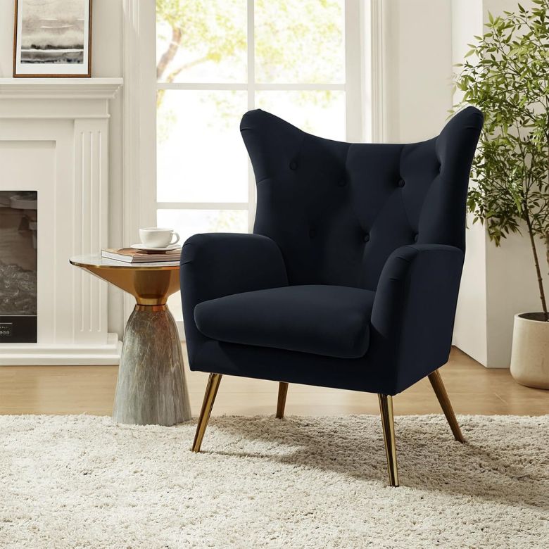 black velvet wing back accent chair