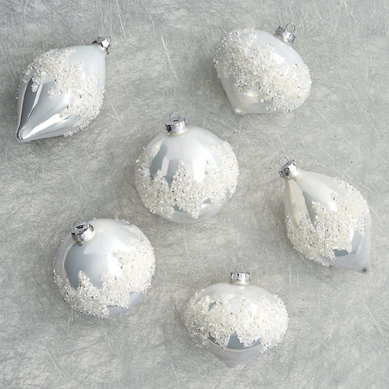 white icy christmas ornament set