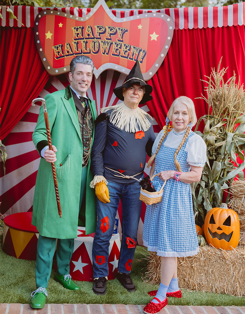 jonathan scott of 'the property brothers' with his parents jim and joanne scott dressed as characters from the wizard of oz at a 2025 halloween party
